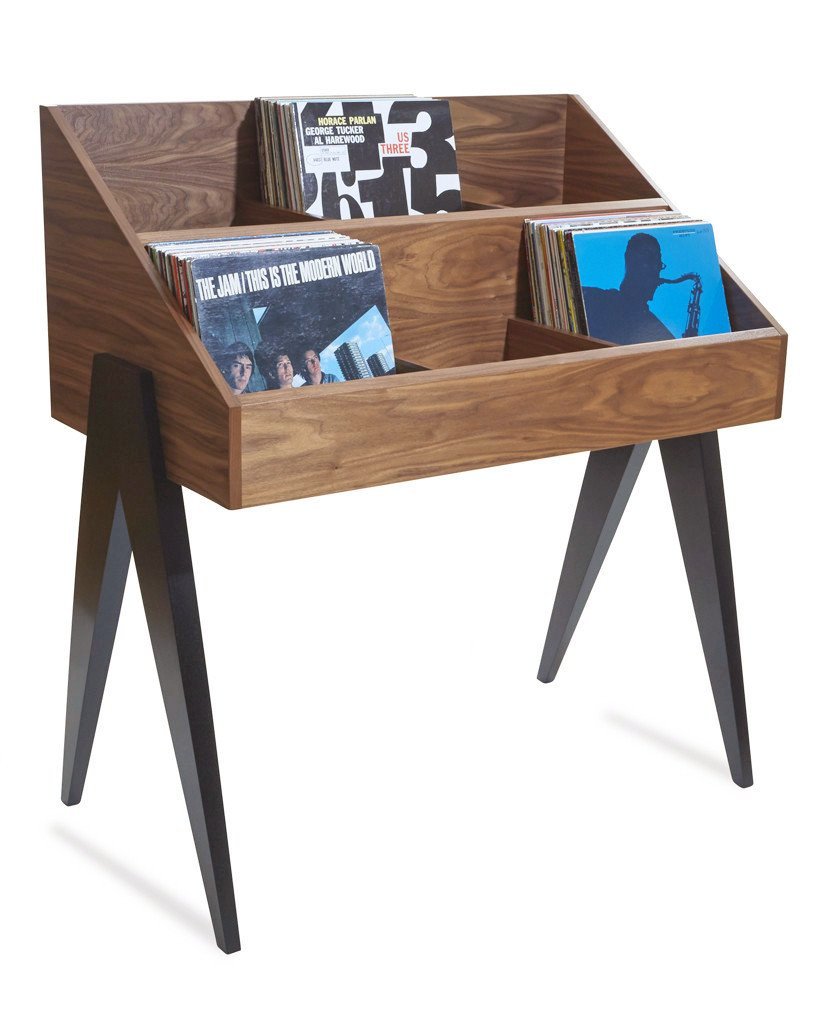Atocha Design Record Stand in Walnut with Ebonized Walnut (black) legs